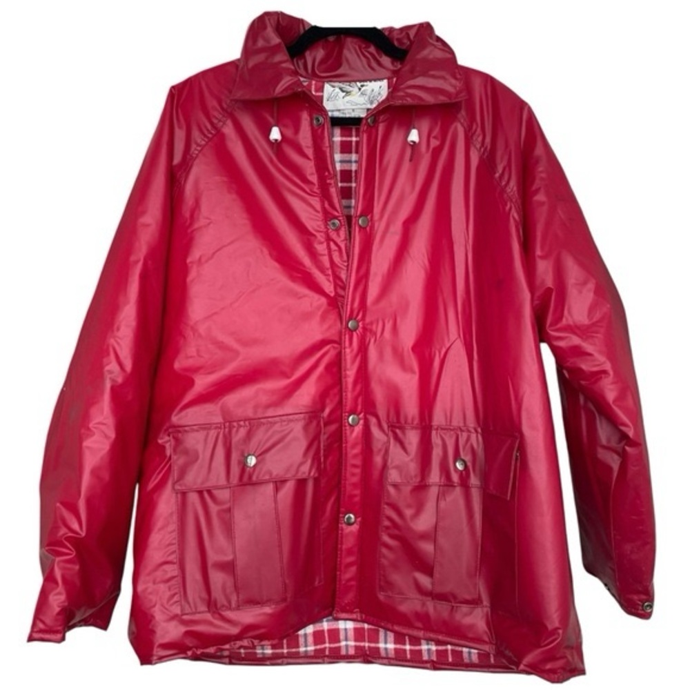 Vintage 80s Waterproof Chore Barn Coat Fully Lined Rain Jacket Red L XL